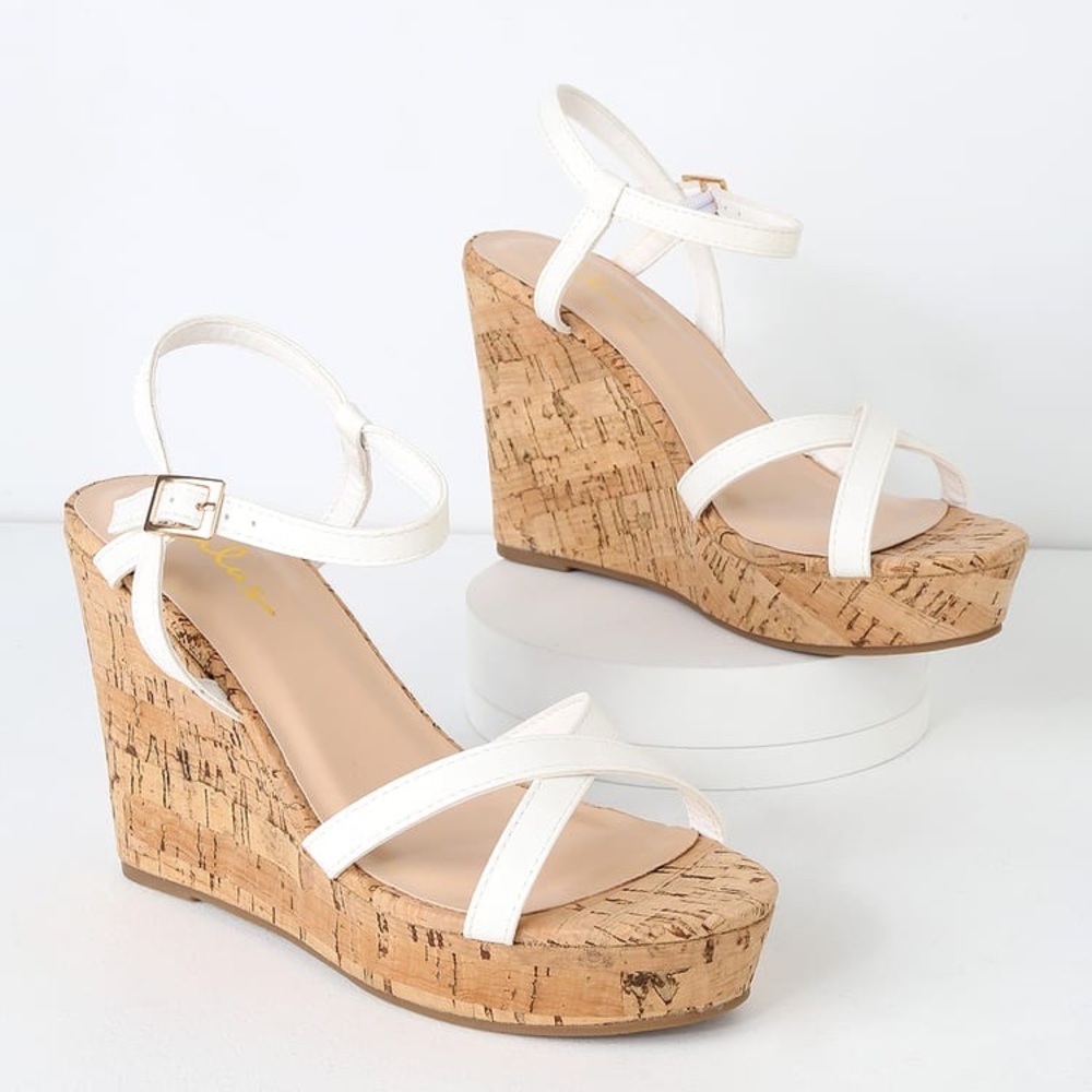 SOLD ❌ Lulus Darlene White Wedge Sandals